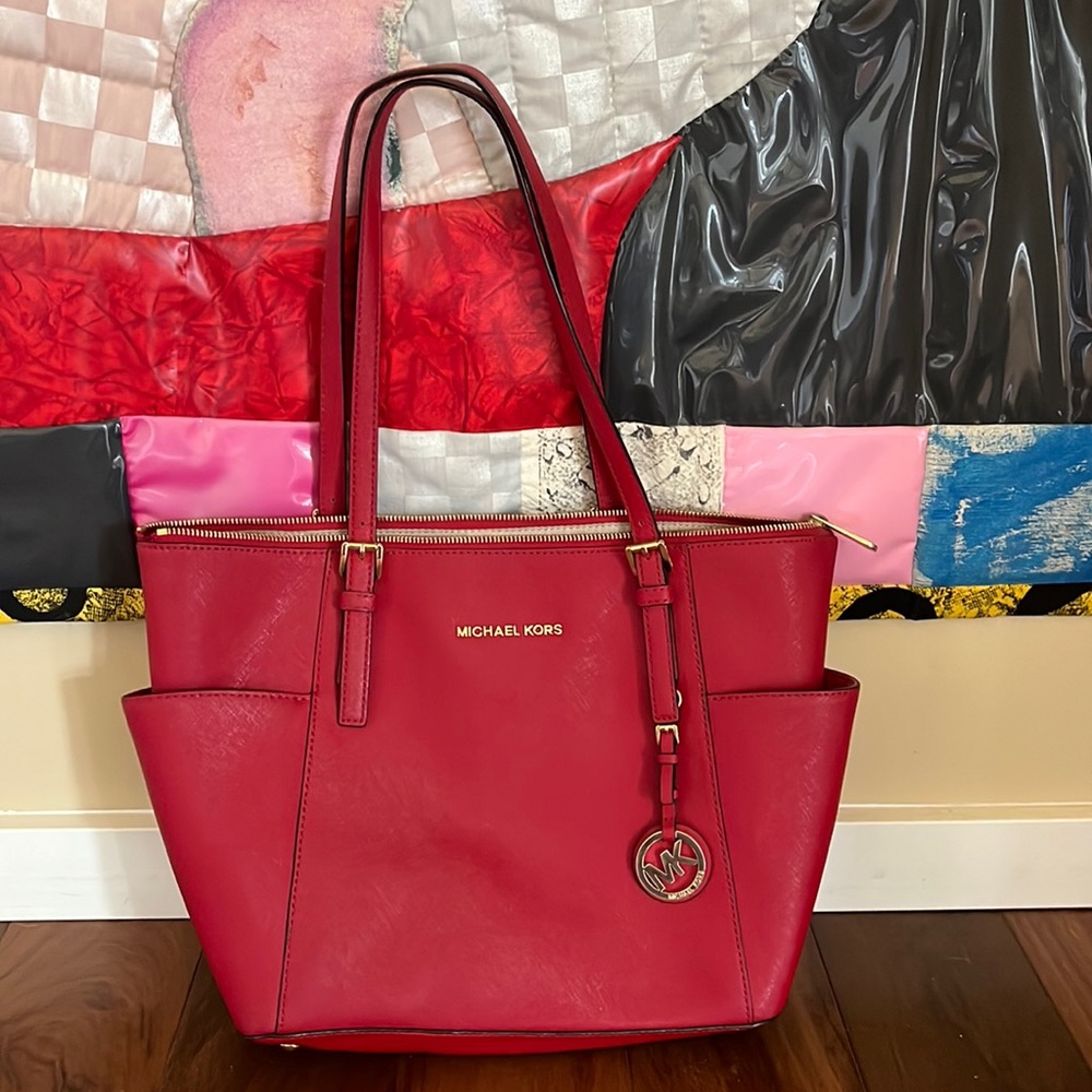 Michael Kors red tote bag